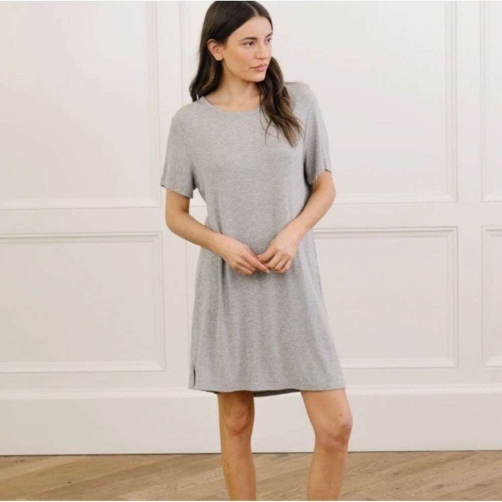 Cozy Earth Sleep Shirt Dress Size Medium Bamboo Rib Knit Boyfriend Short Sleeve